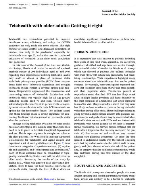 Development of telehealth principles and guidelines for older adults: A modified Delphi approach